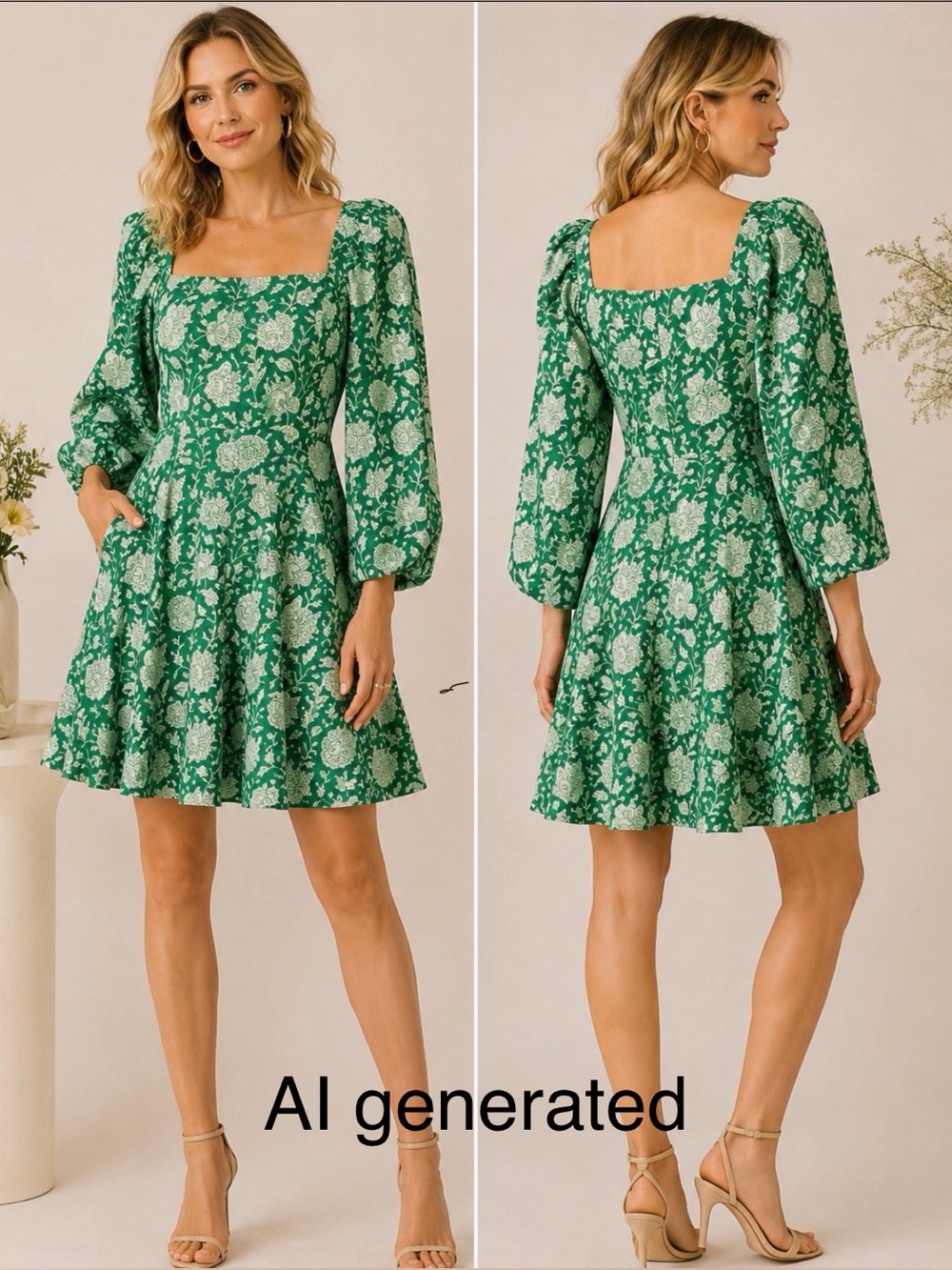 MILLE Green Zinnia Dress Sz Med